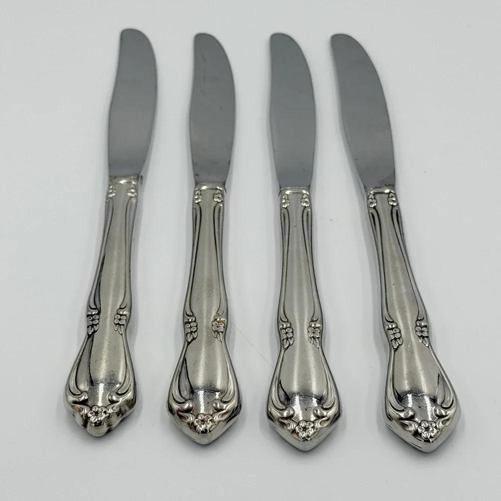 Oneidacraft Deluxe Chateau Dinner Knives Set of 4 Stainless Steel Flatware 8.5